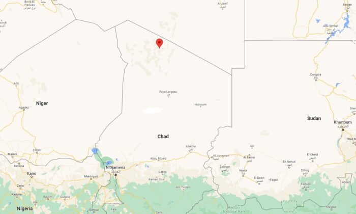 Location of the mountainous Kouri Bougoudi district in north Chad. (Google Maps/Screenshot via The Epoch Times)