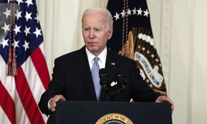 President Joe Biden gives remarks at an executive order signing event for police reform in the East Room of the White House in Washington, on May 25, 2022. (Anna Moneymaker/Getty Images)