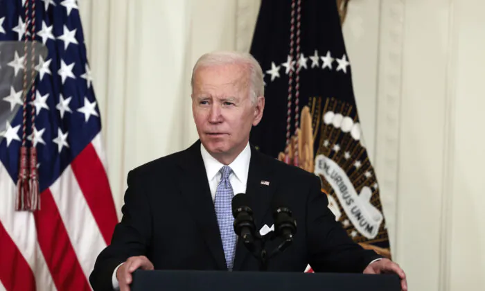 President Joe Biden gives remarks at an executive order signing event for police reform in the East Room of the White House in Washington, on May 25, 2022. (Anna Moneymaker/Getty Images)