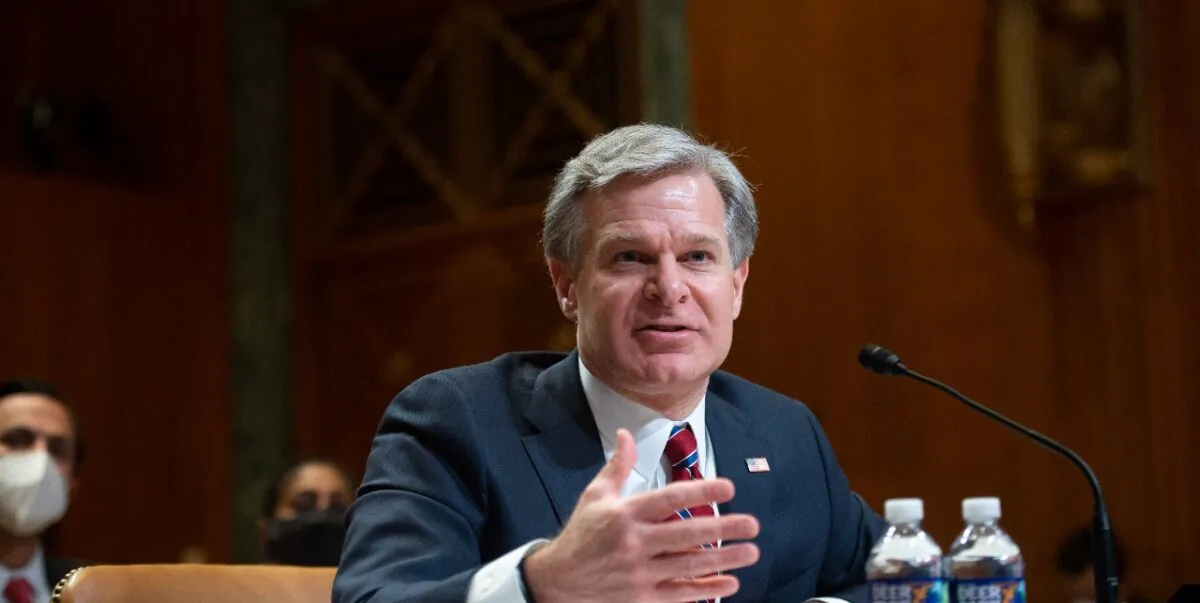 FBI Director Christopher Wray speaks during a Senate Appropriations Subcommittee hearing on the fiscal year 2023 budget for the FBI at the U.S. Capitol in Washington on May 25, 2022. (Bonnie Cash/Pool via Getty Images)