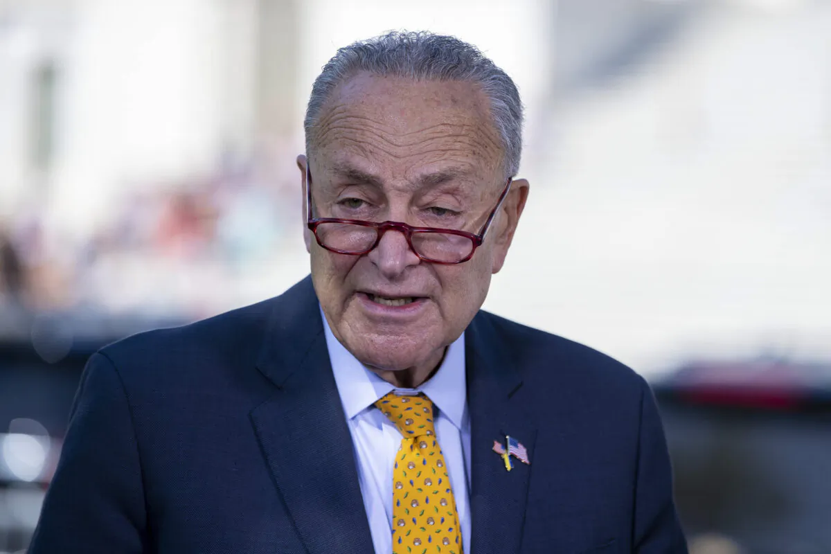 Senate Majority Leader Chuck Schumer (D-N.Y.) speaks to reporters in Washington on May 19, 2022. (Tasos Katopodis/Getty Images)