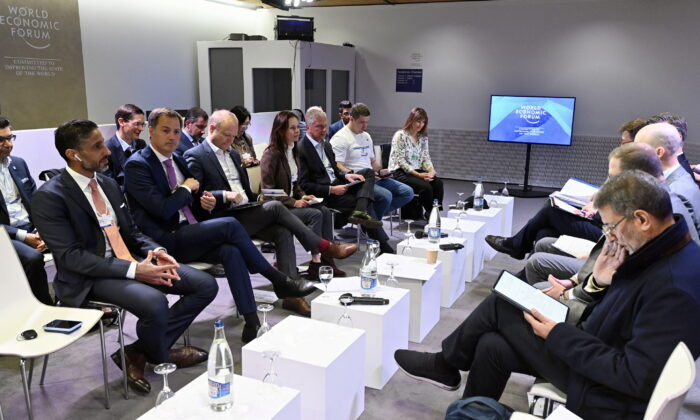 The panel "Leaders for Europe's Digital Decade" at the 2022 World Economic Forum Annual Meeting in Davos, Switzerland, on May 25, 2022. The yearly meeting takes place from May 22 to 26 with heads of governments and economic leaders. (Eric Lalmand/Belga Mag/Pool/AFP via Getty Images)