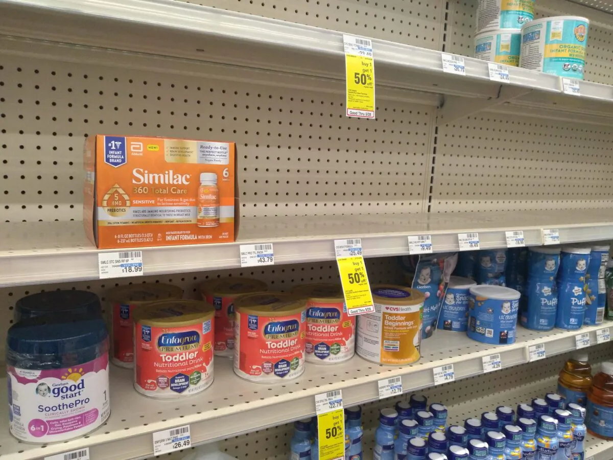 Shelves in grocery stores and drugstores such as at this CVS Drugstore in Cleveland, Ohio that once were well-stocked with baby formula, have been sparse if not bare for several weeks. A shutdown at Michigan-based Abbott Labs in February because of violations, has affected the formula supply chain throughout the U.S., causing parents to struggle finding the right kind of formula they need for their children. (Michael Sakal/The Epoch Times)