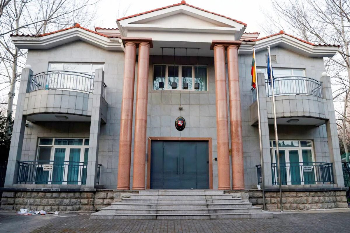A general view of the Lithuanian embassy in Beijing, China, on Dec. 15, 2021. (Carlos Garcia Rawlins/Reuters)