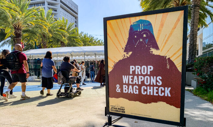 The 2022 Star Wars Celebration security check area in Anaheim, Calif., on May 26, 2022. (John Fredricks/The Epoch Times)
