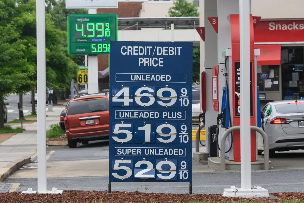 Gasoline prices are posted at a gas station in Washington, on May 26, 2022. (Nicholas Kamm/AFP via Getty Images)