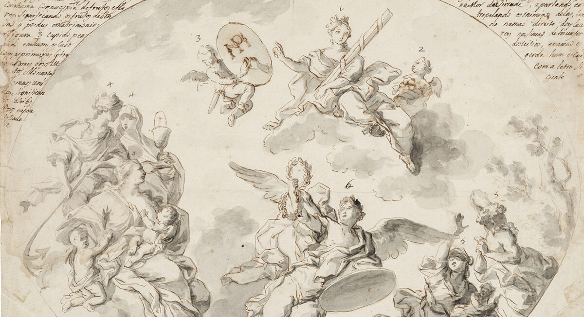 Cropped section of the drawing "Allegory to the Royal Wedding" by Pedro Alexandrino de Carvalho. Courtesy of the National Museum of Ancient Art in Lisbon, Portugal. (Public Domain)