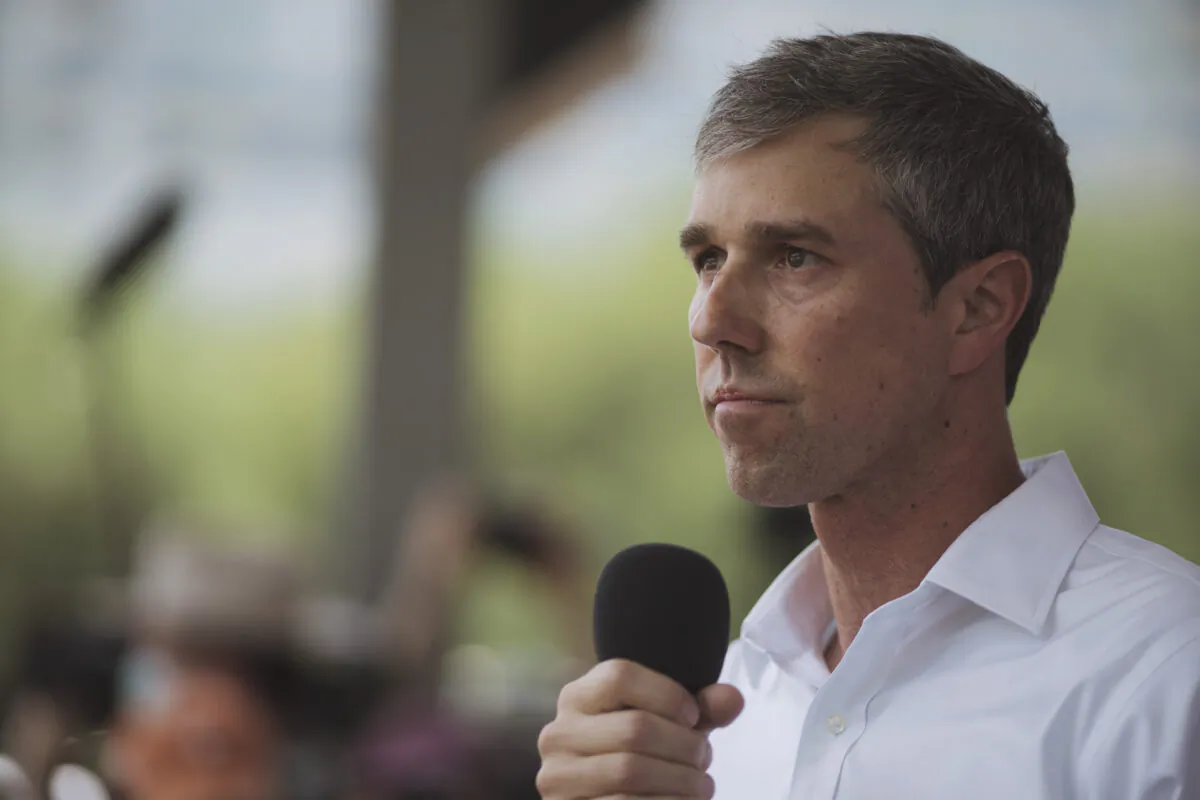 Texas Democratic gubernatorial candidate Beto O'Rourke speaks to a crowd supporting gun control at Discovery Green across from the National Rifle Association Annual Meeting at the George R. Brown Convention Center in Houston, Texas, on May 27, 2022. (Eric Thayer/Getty Images)