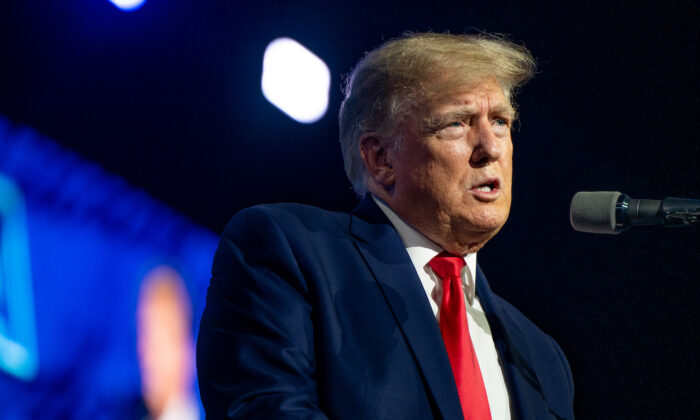 Former President Donald Trump speaks at the George R. Brown Convention Center during the National Rifle Association annual convention in Houston, Texas, on May 27, 2022. (Brandon Bell/Getty Images)