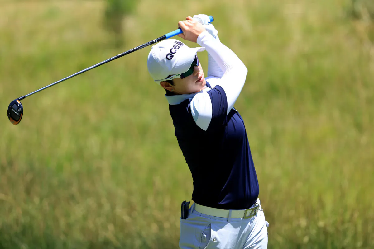 Eun-Hee Ji of South Korea hits a drive off the 14th tee during the Bank of Hope LPGA Match-Play Hosted by Shadow Creek at Shadow Creek Golf Course in Las Vegas on May 29, 2022. (Sean M. Haffey/Getty Images)