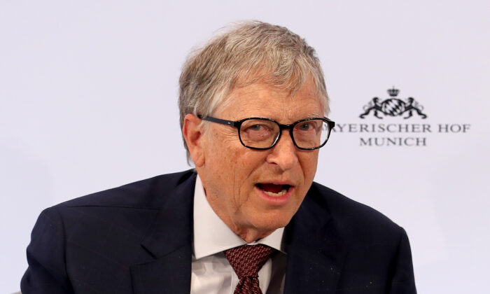Bill Gates, co-chair of the Bill & Melinda Gates Foundation, speaks during a panel discussion at the 2022 Munich Security Conference in Munich, Germany, on Feb. 18, 2022. (Alexandra Beier/Getty Images)