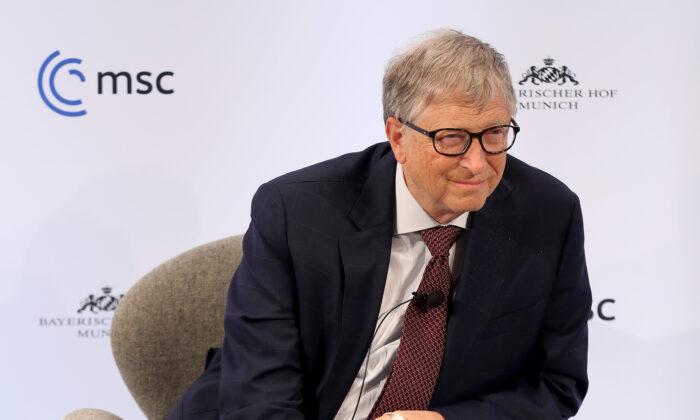 Bill Gates speaks during a panel discussion at the 2022 Munich Security Conference in Germany on Feb. 18, 2022. (Alexandra Beier/Getty Images)