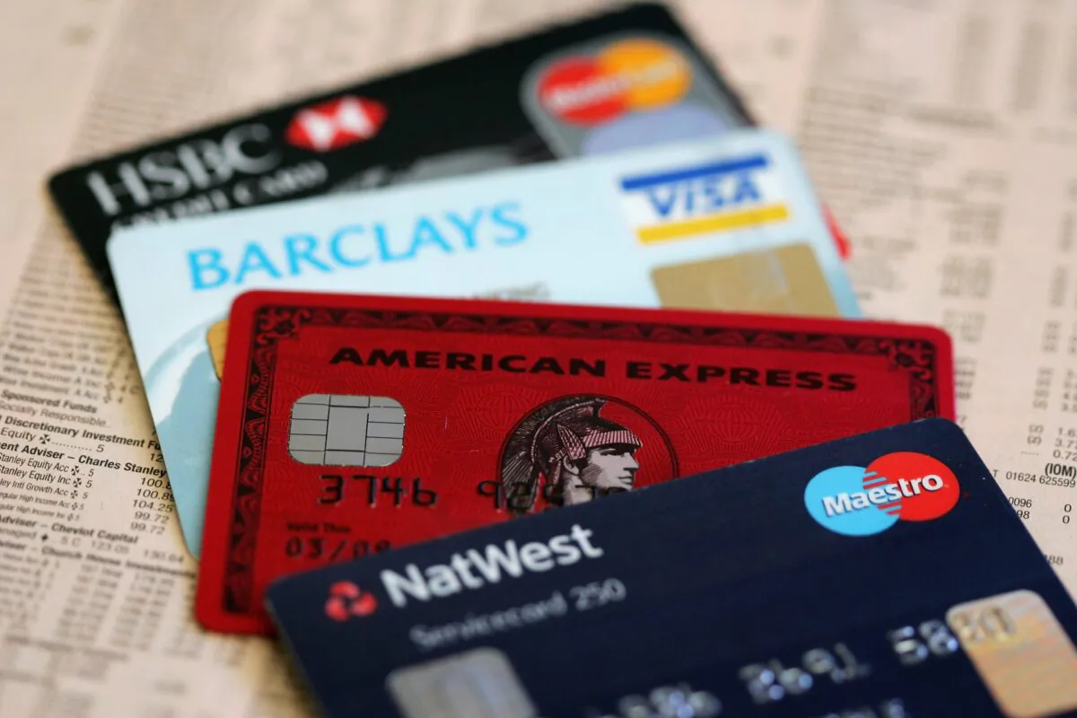Illustration credit cards are pictured in London, England on April 28, 2007. (Daniel Berehulak/Getty Images)