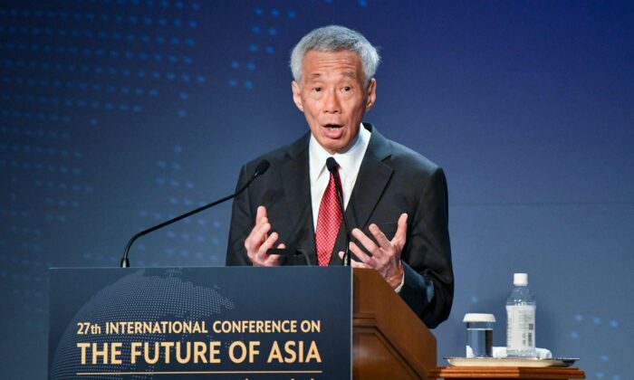 Singapore Prime Minister Lee Hsien Loong delivers a speech as part of the 27th International Conference on The Future of Asia in Tokyo, Japan, on May 26, 2022. (Kazuhiro Nogi/AFP via Getty Images)
