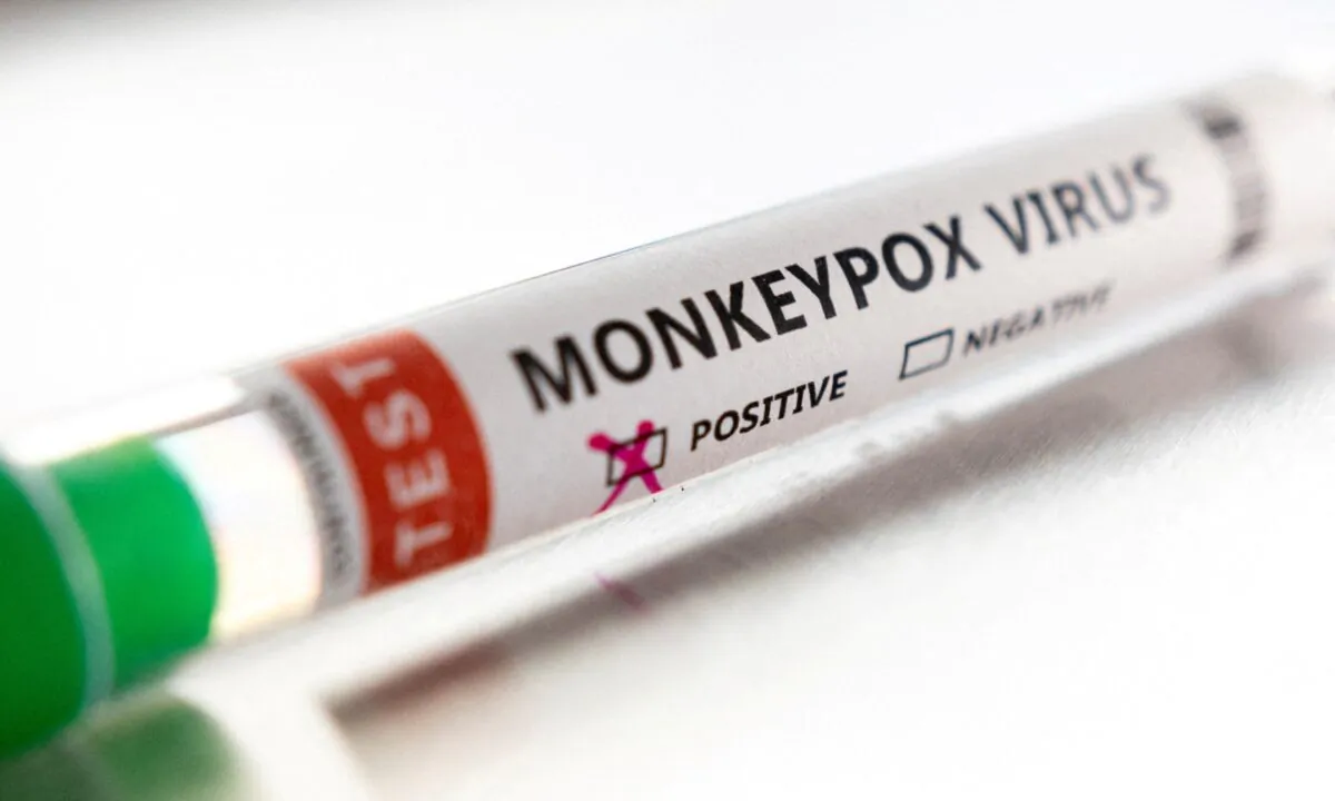 Test tube labelled "Monkeypox virus positive" is seen in this illustration taken on May 22, 2022. (Dado Ruvic/Illustration/Reuters)