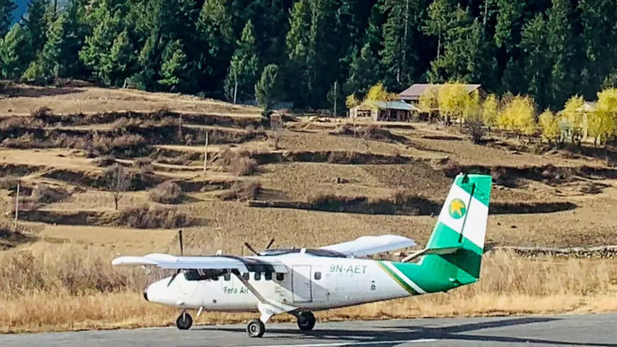 A Tara Air DHC-6 Twin Otter, tail number 9N-AET, in Simikot, Nepal, on Dec. 1, 2021. (Madhu Thapa/ via Reuters)