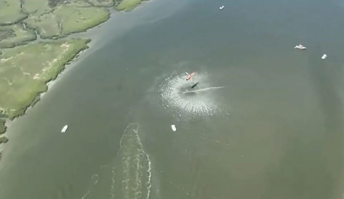 A Coast Guard Air Station Savannah helicopter aircrew hoists a man from the Wilmington River in Savannah, Ga., on May 28, 2022. (U.S. Coast Guard Air Station Savannah/Screenshot via The Epoch Times)