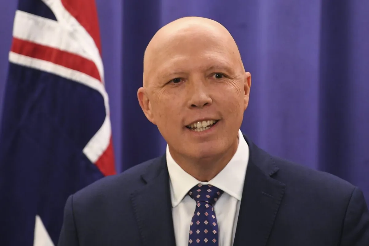 Newly elected leader of the traditionally centre-right Liberal Party Peter Dutton speaks to the media after a party room meeting at Parliament House in Canberra, Australia, on May 30, 2022. (AAP Image/Lukas Coch)