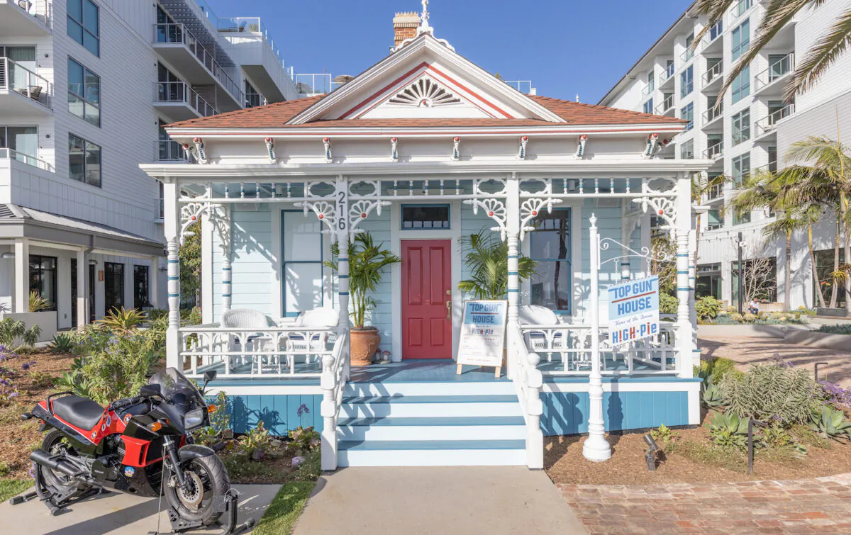 Painstakingly restored, the 'Top Gun' House in Oceanside, Calif. greets visitors with its original blue Victorian cottage exterior. (Jakob Layman)