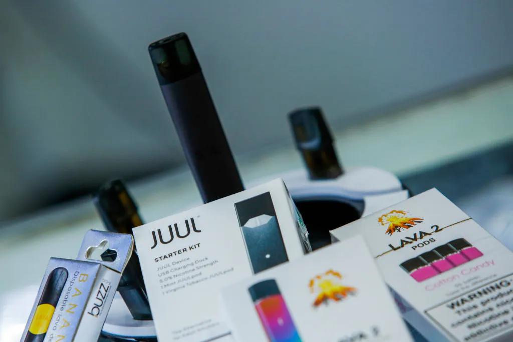 E-cigarettes devices are displayed in a local store in Jersey City, New Jersey, on on Jan. 2, 2020. (Eduardo Munoz Alvarez/Getty Images)