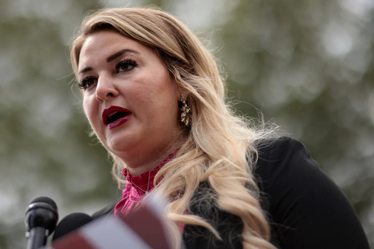 Jane Horton, a Gold Star Spouse, speaks at a press conference outside the U.S. Capitol in Washington, DC. on Sept. 21, 2021. (Win McNamee/Getty Images)