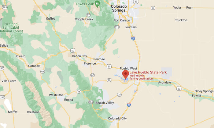 A map showing the location of Lake Pueblo State Park in Colorado. (Google Maps)