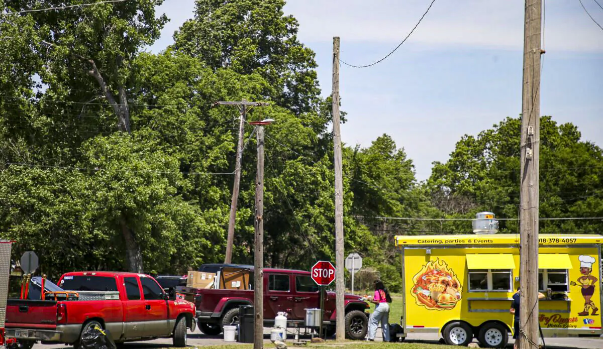 The scene of a fatal shooting that happened at a Memorial Day event in Taft, Okla., on May 29, 2022. (Ian Maule/Tulsa World via AP)