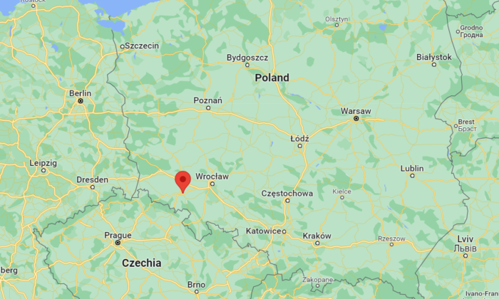 A map shows the location of Roztoka, in Poland, on May 30, 2022. (Google Maps)