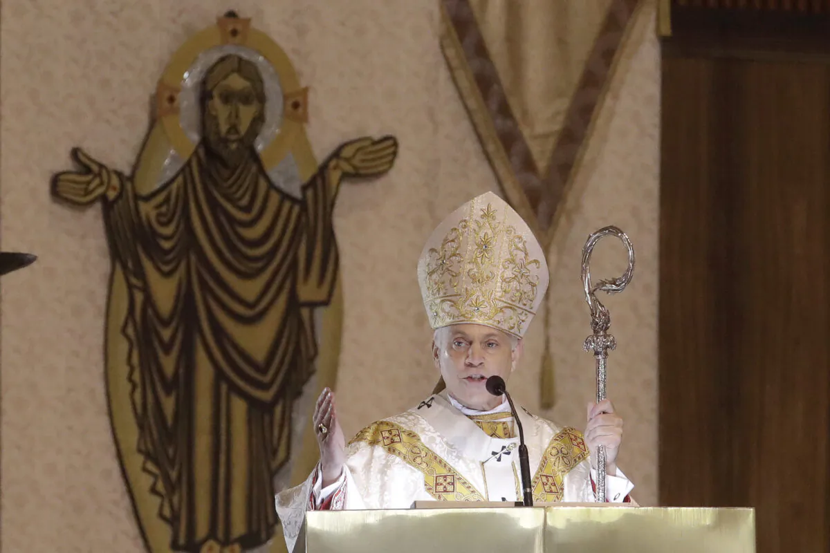 San Francisco Archbishop Salvatore Cordileone at St. Mary's Cathedral in San Francisco on April 12, 2020. (Jeff Chiu/AP Photo)