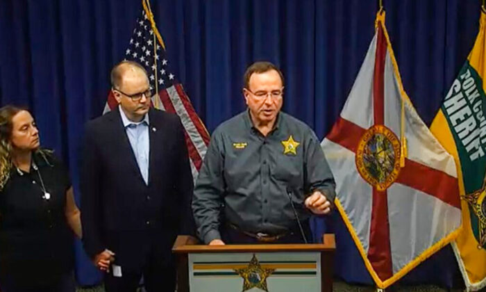 Polk County Sheriff Grady Judd speaks at a news conference in Polk County, Florida, on May 29, 2022. (Courtesy of Polk County Sheriff’s Office)