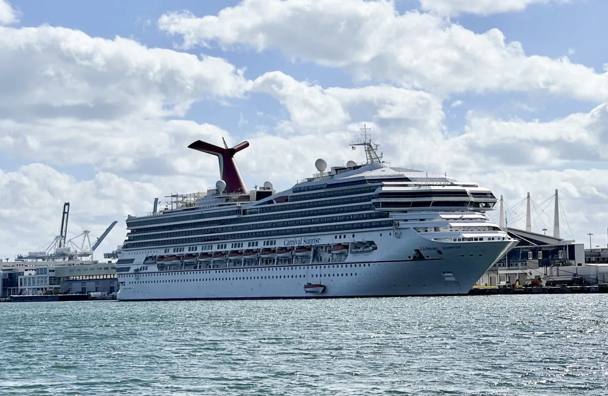 The cruise ship "Carnival Sunrise," part of the Carnival Cruise Line, moored at a quay in the port of Miami on Dec. 23, 2020. (Daniel Slim/AFP via Getty Images)