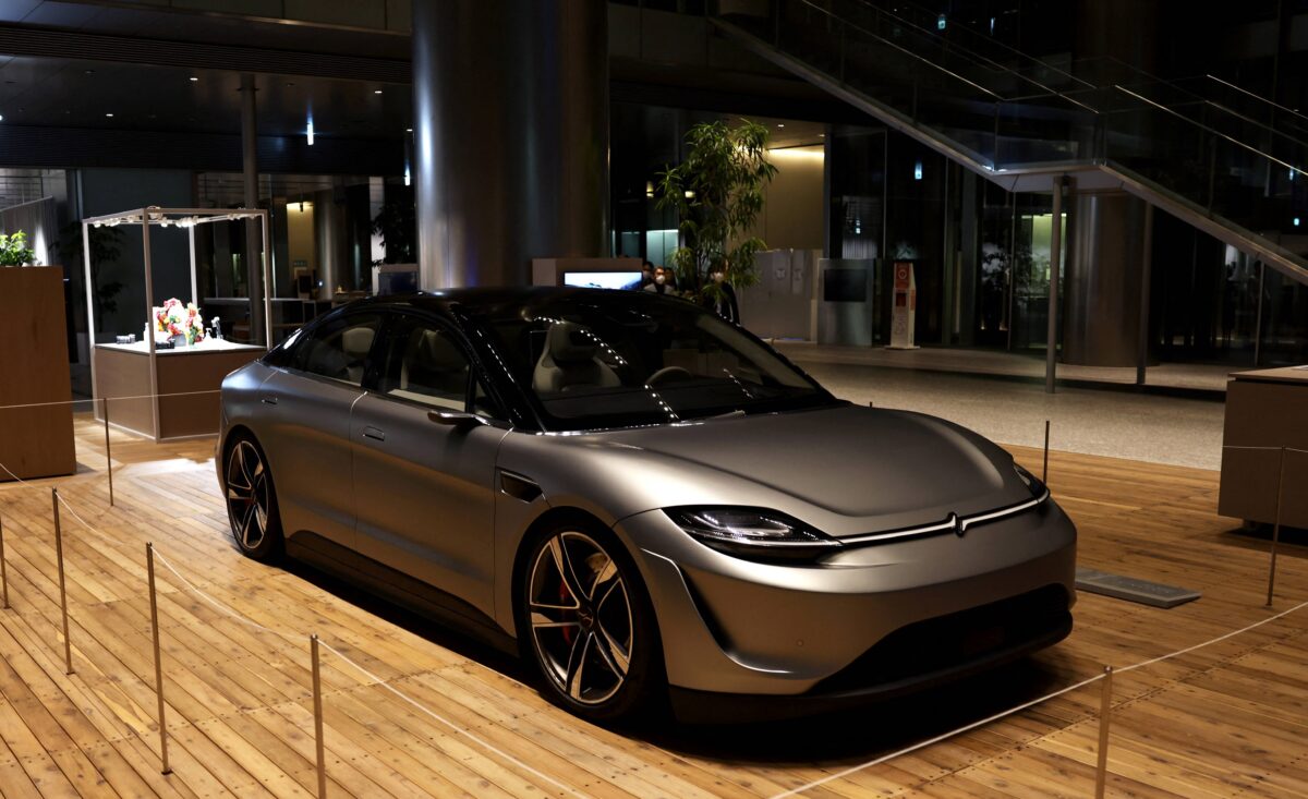 Sony's Vision-S prototype car is photographed at the company's headquarters in Tokyo, Japan on March 4, 2022. (BEHROUZ MEHRI/AFP via Getty Images)