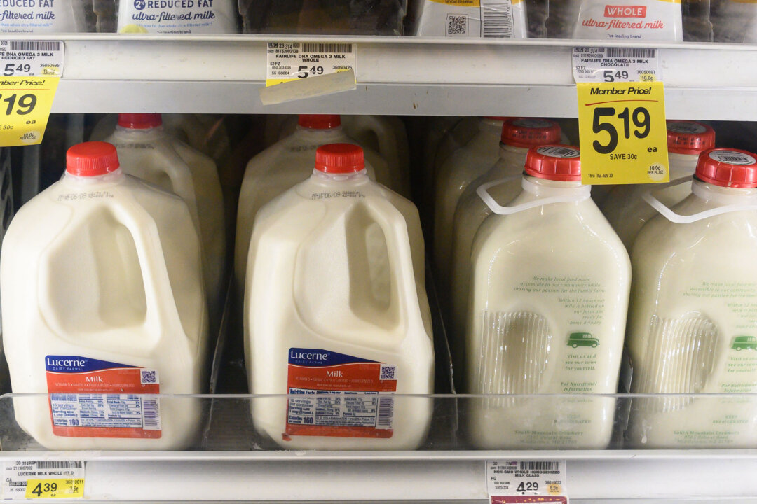 Milk prices are displayed in a supermarket in the District of Columbia on May 26, 2022. (Nicholas Kamm/AFP via Getty Images)
