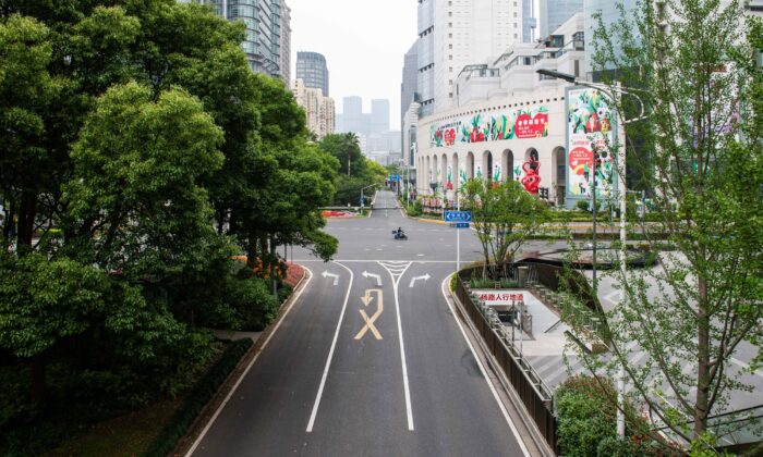 A general view shows a road during a COVID-19 lockdown in the Pudong district of Shanghai on May 30, 2022. (Liu Jun/AFP via Getty Images)