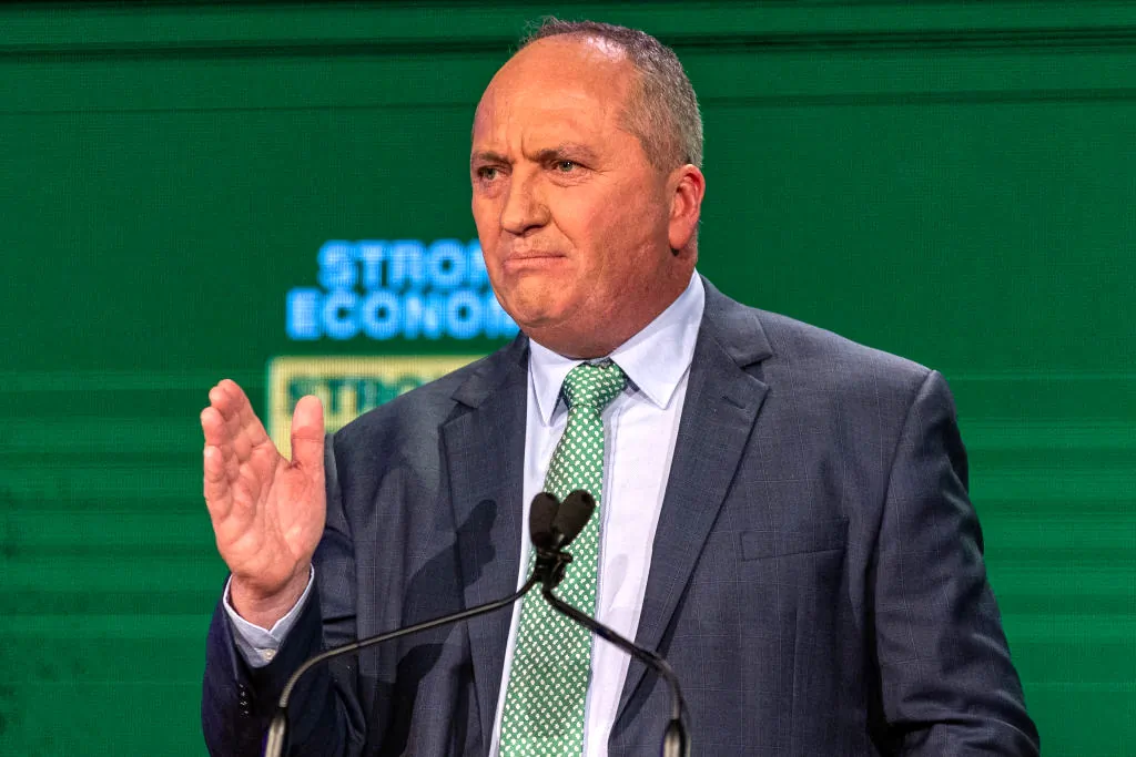 Nationals Party MP Barnaby Joyce addresses the crowd at the Liberal Party election campaign launch in Brisbane, Australia on May 15, 2022. (Asanka Ratnayake/Getty Images)