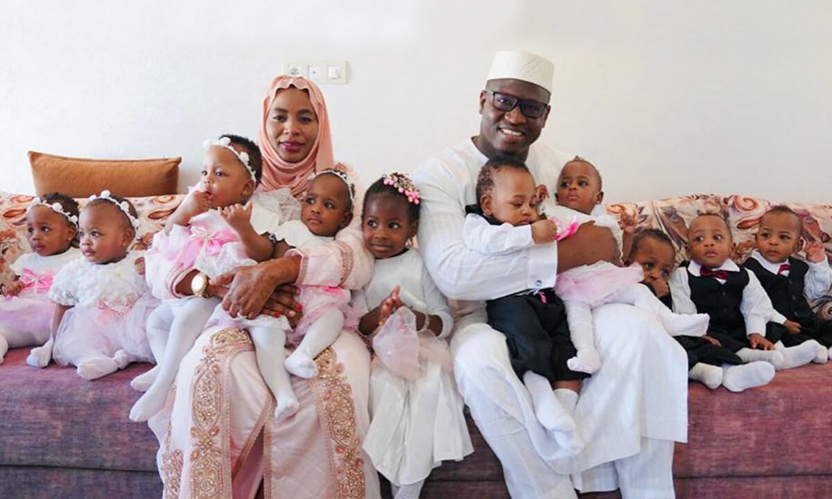 Halima Cissé and her husband, Abdelkader Arby, with their 10 children: nonuplets and 3-year-old daughter. (Courtesy of ﻿Nonuples Arby)