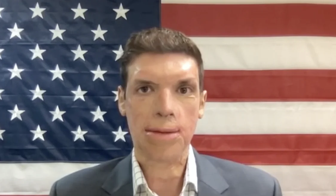 Capt. Sam Brown, a U.S. Army veteran running for Senate in Nevada, in an interview with NTD Capitol Report on May 30, 2022. (NTD)