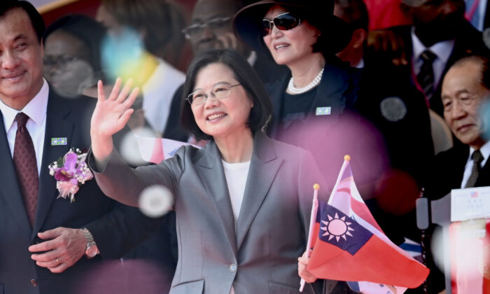 Taiwan President Tsai Ing-Wen waves during National Day celebrations in front of the Presidential Palace in Taipei on Oct. 10, 2019. (Sam Yeh/AFP via Getty Images)