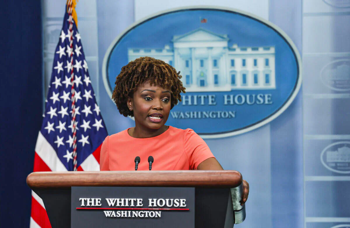 White House Press Secretary Karine Jean-Pierre speaks at the daily press briefing at the White House in Washington on May 31, 2022. (Kevin Dietsch/Getty Images)