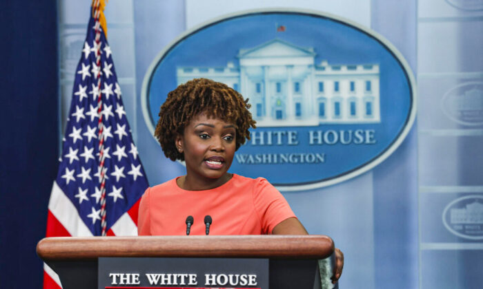 White House Press Secretary Karine Jean-Pierre speaks at the daily press briefing at the White House in Washington on May 31, 2022. (Kevin Dietsch/Getty Images)