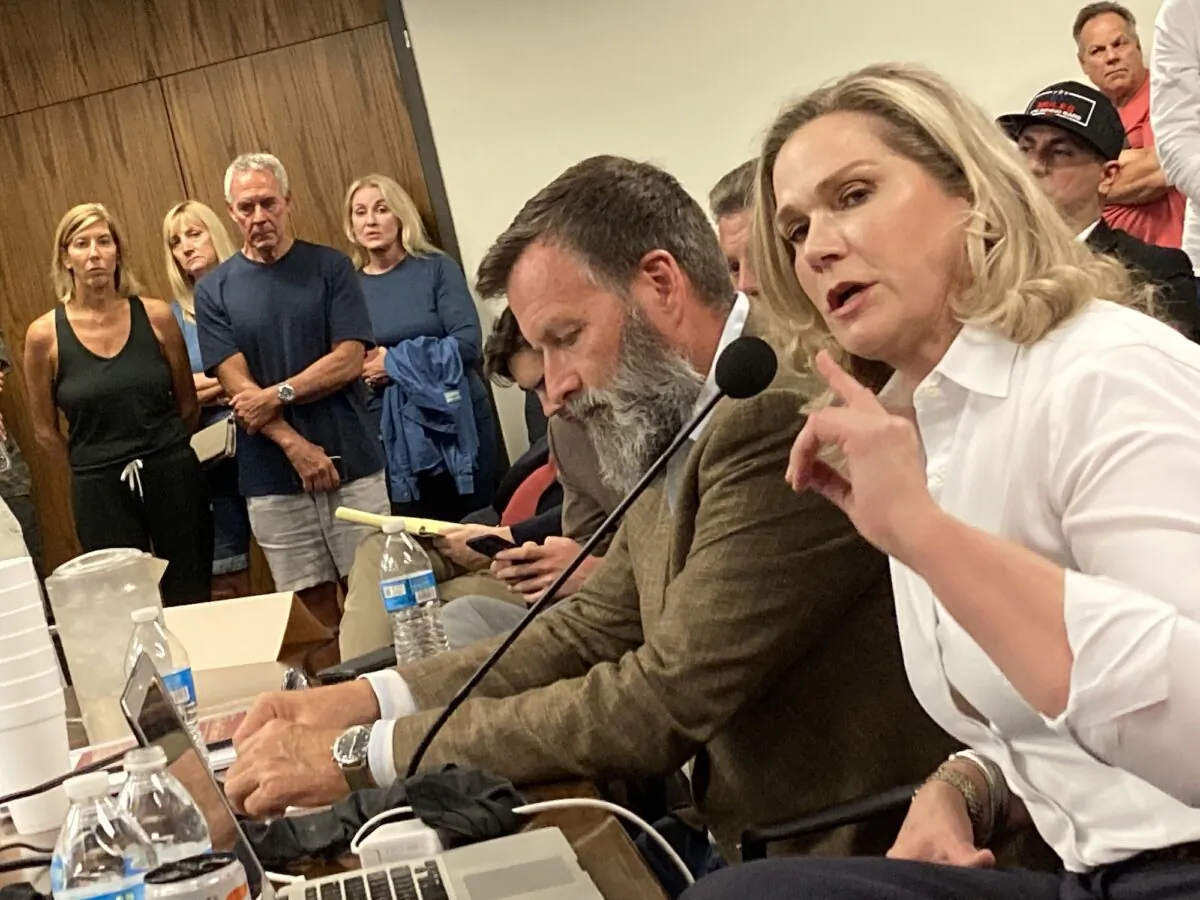 True the Vote founder and President Catherine Engelbrecht describes how organized ballot trafficking appears to be behind the 2020 election in Arizona, during an informational meeting with state lawmakers in Phoenix on May 31, 2022. (Allan Stein/The Epoch Times)