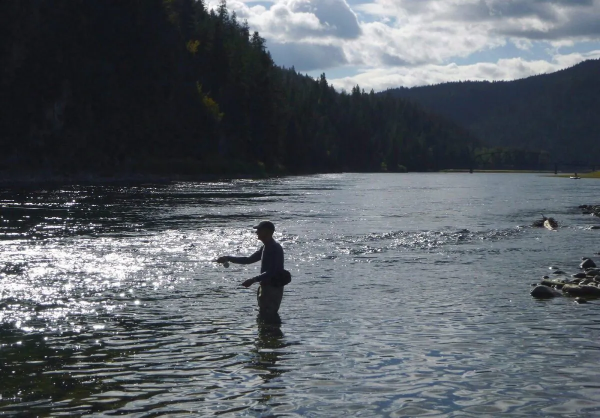 A fly fisherman casts on the Kootenai River, downstream of the Koocanusa Reservoir, near the Montana-Idaho boundary and Leonia, Idaho, on Sept. 19, 2014. (The Canadian Press/AP/The Spokesman Review, Rich Landers)