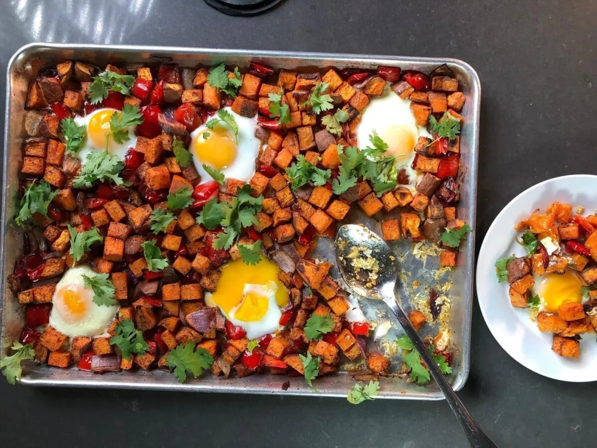 One-Pan Sweet Potato and Egg Hash is one of many possible inspirations for your next brunch. Links to recipes are under each image.  (Photo courtesy of David Kaplan) 
