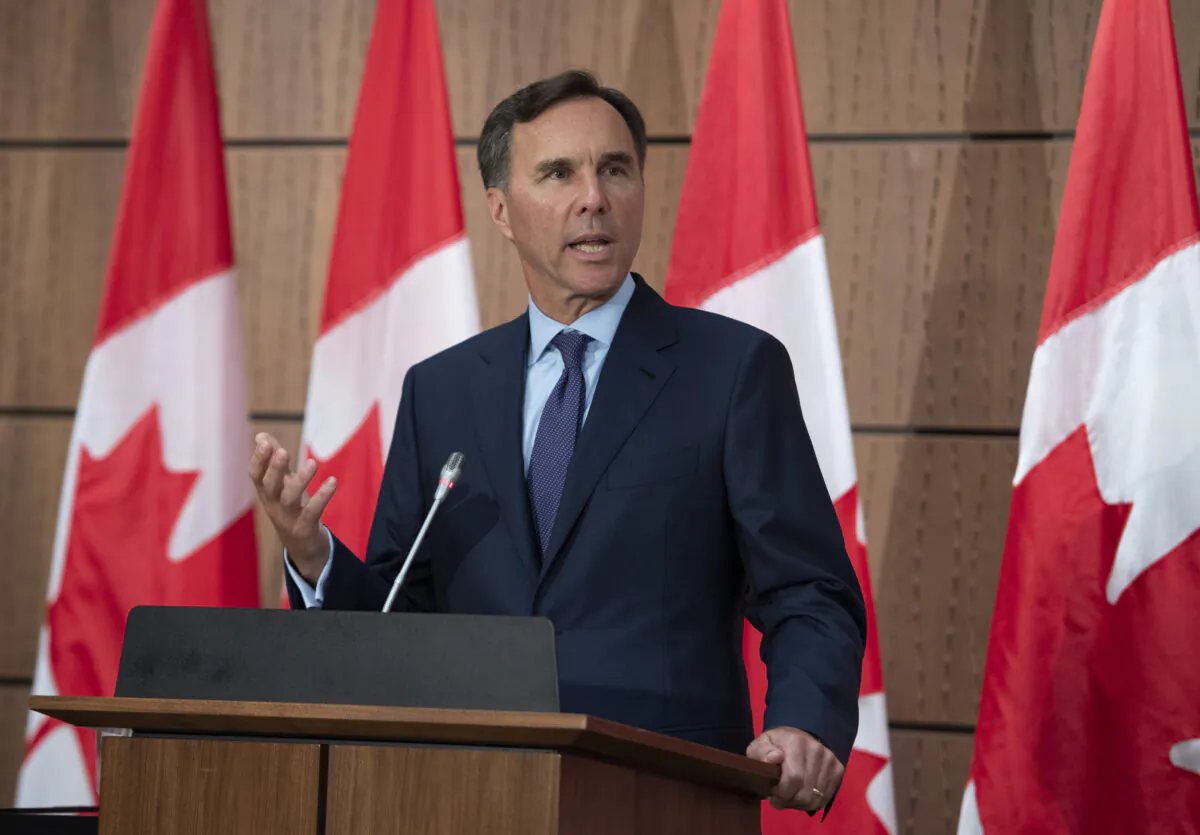 Finance Minister Bill Morneau announces his resignation during a news conference on Parliament Hill in Ottawa, on Aug. 17, 2020. (Justin Tang/The Canadian Press)
