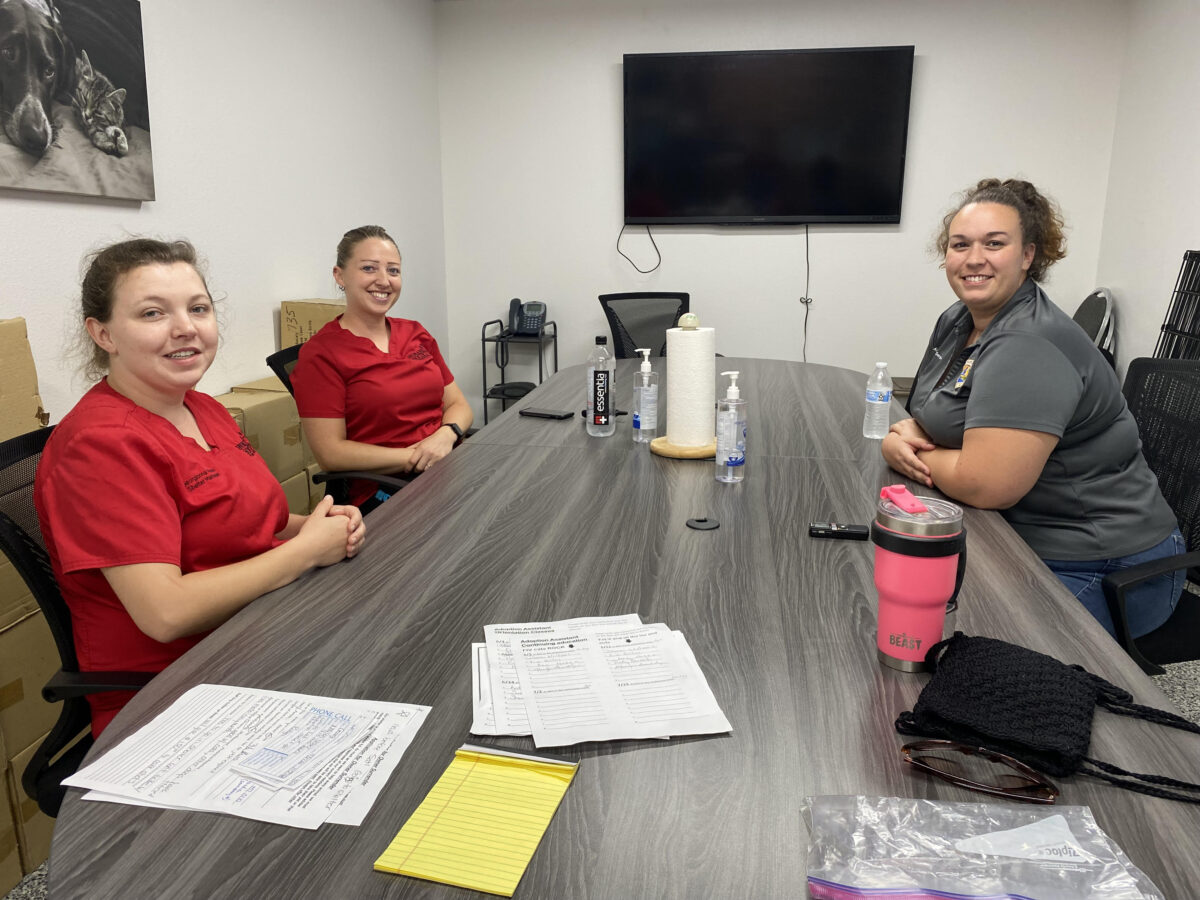 Shelter Manager Georgionna Waite (far left), and Medical Coordinator Sara Marek (center) of the Humane Society of the Nature Coast and Missy Ritter, Animal Services Coordinator for the Hernando County Animal Services sat down with The Epoch Times to discuss the surge in animal surrenders and alternatives to surrender or abandonment. 