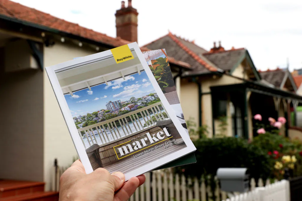 Property market booklets are seen displaying properties for sale in the Lower North Shore in Sydney, Australia, on May 5, 2022. (Brendon Thorne/Getty Images)