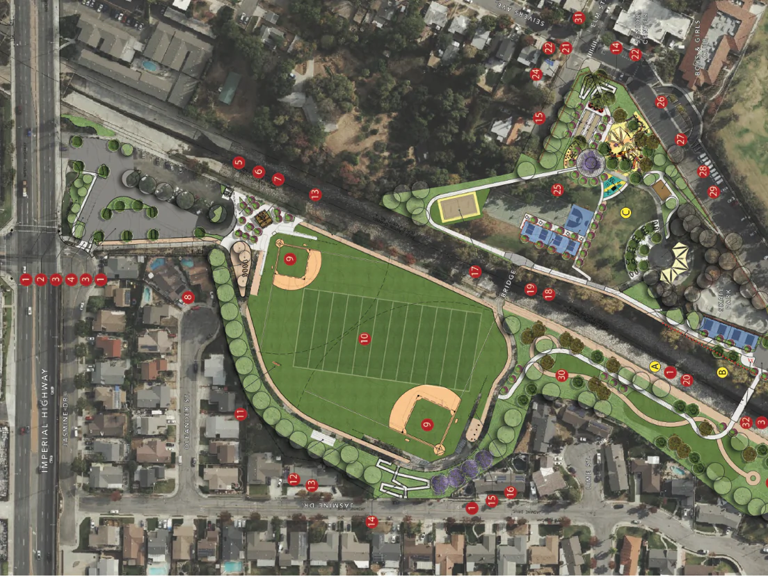 The Arovista Park modernization concept blueprint for renovating Arovista Park in Brea, Calif. (Courtesy of the City of Brea)