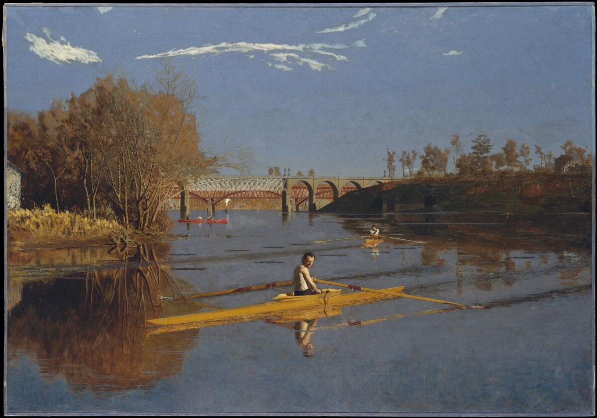 "The Champion Single Sculls (Max Schmitt in a Single Scull)," 1871, by Thomas Eakins. Oil on canvas; 32 1/4 inches by 46 1/4 inches. The Alfred N. Punnett Endowment Fund and George D. Pratt Gift, 1934. The Metropolitan Museum of Art, New York. (Public Domain)