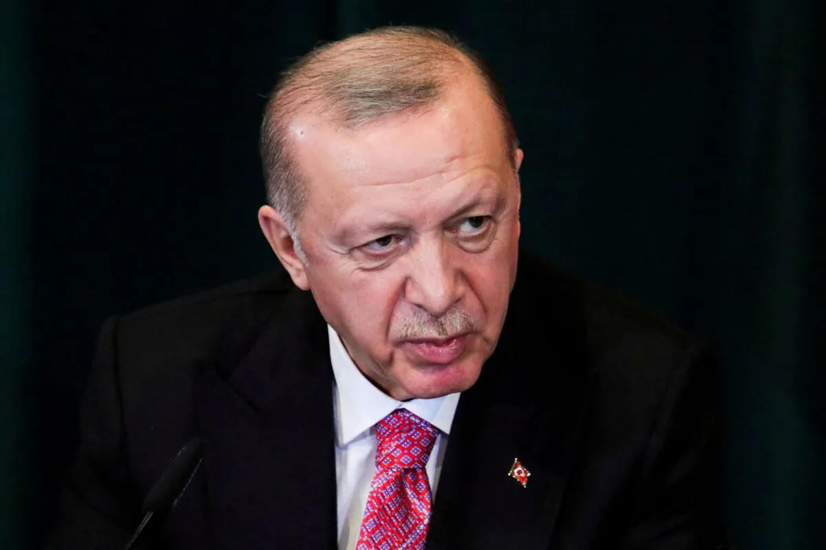 Turkish President Recep Tayyip Erdogan and Albanian Prime Minister Edi Rama (not pictured) attend a news conference, in Tirana, Albania, on Jan. 17, 2022. (Florion Goga/Reuters)