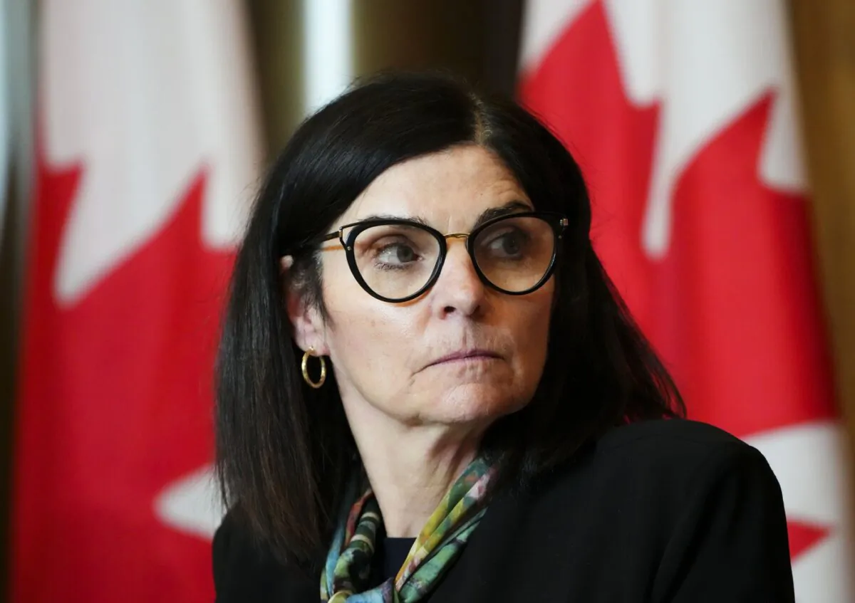Filomena Tassi, Minister of Public holds a press conference in Ottawa on March 28, 2022, to announce next steps in the competitive procurement process for the 'Future Fighter Capability Project.' (The Canadian Press/Sean Kilpatrick)